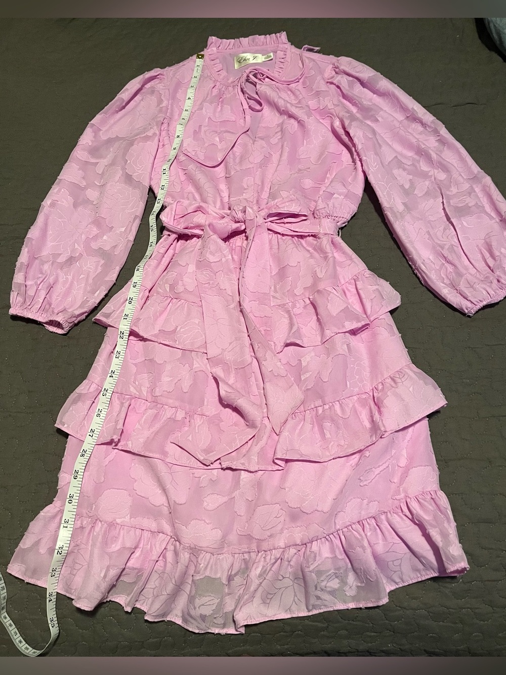 Eliza J Pink Floral Ruffle Tiered Long Sleeve Dress Size 4P Petite - Picture 6 of 11